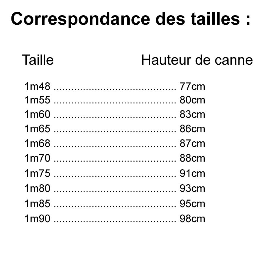 Canne anglaise correspondance des tailles